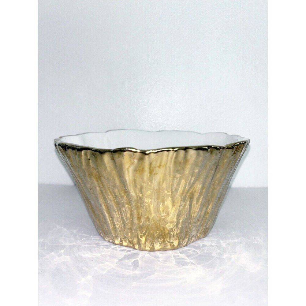 Elegance Tree Bark Porcelain Gold Serving Bowl, 8" W x 4" H Festive